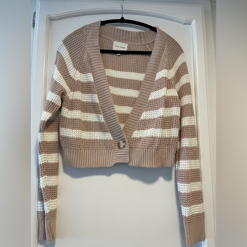 Pink Rose Women's Beige and Cream Striped Cardigan